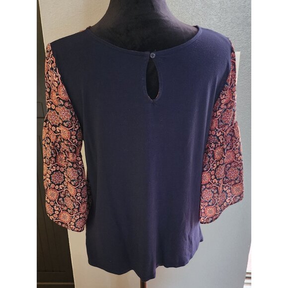 Loft Outlet Blouse Womens size MP Floral Print 3/4 Bell Sleeve Top Boho - Picture 3 of 9